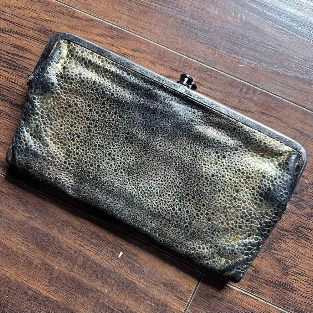 Metallic Black & Gold Textured Clutch Wallet